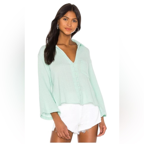 ELLEJAY Blake Blouse Mint Green Cotton Relaxed Fit XS MSRP $138 - Picture 2 of 11